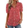 image:imageZeagoo Women Button Down Shirts Puff Short Sleeve Blouses Chiffon Tops Business Casual Outfits Summer ClothesRed Dotjh590