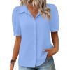 image:imageZeagoo Women Button Down Shirts Puff Short Sleeve Blouses Chiffon Tops Business Casual Outfits Summer ClothesSky Blueclb