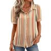 image:imageZeagoo Women Button Down Shirts Puff Short Sleeve Blouses Chiffon Tops Business Casual Outfits Summer ClothesStripestw720