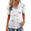 image:imageZeagoo Women Button Down Shirts Puff Short Sleeve Blouses Chiffon Tops Business Casual Outfits Summer ClothesWhite Flowersbf290