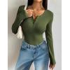 image:imageZeagoo Womens 2025 Summer Fall Long Sleeve Henley T Shirts Button Ribbed Knit Slim Fit Casual Basic Tops BlouseArmy Green