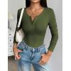 image:imageZeagoo Womens 2025 Summer Fall Long Sleeve Henley T Shirts Button Ribbed Knit Slim Fit Casual Basic Tops BlouseArmy Green
