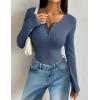 image:imageZeagoo Womens 2025 Summer Fall Long Sleeve Henley T Shirts Button Ribbed Knit Slim Fit Casual Basic Tops BlouseBblackgreyblue