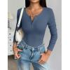 image:imageZeagoo Womens 2025 Summer Fall Long Sleeve Henley T Shirts Button Ribbed Knit Slim Fit Casual Basic Tops BlouseBblackgreyblue