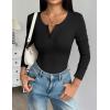 image:imageZeagoo Womens 2025 Summer Fall Long Sleeve Henley T Shirts Button Ribbed Knit Slim Fit Casual Basic Tops BlouseBblackwhitegrey