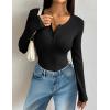 image:imageZeagoo Womens 2025 Summer Fall Long Sleeve Henley T Shirts Button Ribbed Knit Slim Fit Casual Basic Tops BlouseBblackwhitegrey
