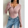 image:imageZeagoo Womens 2025 Summer Fall Long Sleeve Henley T Shirts Button Ribbed Knit Slim Fit Casual Basic Tops BlouseBblackwhitelight Pink