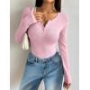 image:imageZeagoo Womens 2025 Summer Fall Long Sleeve Henley T Shirts Button Ribbed Knit Slim Fit Casual Basic Tops BlouseBblackwhitepink