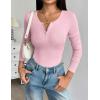 image:imageZeagoo Womens 2025 Summer Fall Long Sleeve Henley T Shirts Button Ribbed Knit Slim Fit Casual Basic Tops BlouseBblackwhitepink