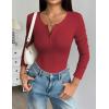 image:imageZeagoo Womens 2025 Summer Fall Long Sleeve Henley T Shirts Button Ribbed Knit Slim Fit Casual Basic Tops BlouseBblackwhitered