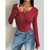 image:imageZeagoo Womens 2025 Summer Fall Long Sleeve Henley T Shirts Button Ribbed Knit Slim Fit Casual Basic Tops BlouseBblackwhitered