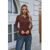 image:imageZeagoo Womens 2025 Summer Fall Long Sleeve Henley T Shirts Button Ribbed Knit Slim Fit Casual Basic Tops BlouseBrown