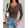image:imageZeagoo Womens 2025 Summer Fall Long Sleeve Henley T Shirts Button Ribbed Knit Slim Fit Casual Basic Tops BlouseBrown