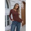 image:imageZeagoo Womens 2025 Summer Fall Long Sleeve Henley T Shirts Button Ribbed Knit Slim Fit Casual Basic Tops BlouseBrown