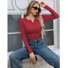image:imageZeagoo Womens 2025 Summer Fall Long Sleeve Henley T Shirts Button Ribbed Knit Slim Fit Casual Basic Tops BlouseBurgundy