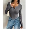 image:imageZeagoo Womens 2025 Summer Fall Long Sleeve Henley T Shirts Button Ribbed Knit Slim Fit Casual Basic Tops BlouseDeep Grey