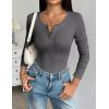 image:imageZeagoo Womens 2025 Summer Fall Long Sleeve Henley T Shirts Button Ribbed Knit Slim Fit Casual Basic Tops BlouseDeep Grey