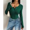 image:imageZeagoo Womens 2025 Summer Fall Long Sleeve Henley T Shirts Button Ribbed Knit Slim Fit Casual Basic Tops BlouseGreen