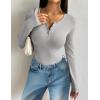 image:imageZeagoo Womens 2025 Summer Fall Long Sleeve Henley T Shirts Button Ribbed Knit Slim Fit Casual Basic Tops BlouseGrey