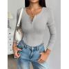 image:imageZeagoo Womens 2025 Summer Fall Long Sleeve Henley T Shirts Button Ribbed Knit Slim Fit Casual Basic Tops BlouseGrey