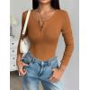 image:imageZeagoo Womens 2025 Summer Fall Long Sleeve Henley T Shirts Button Ribbed Knit Slim Fit Casual Basic Tops BlouseKhaki