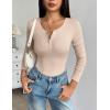 image:imageZeagoo Womens 2025 Summer Fall Long Sleeve Henley T Shirts Button Ribbed Knit Slim Fit Casual Basic Tops BlouseLight Khaki