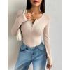 image:imageZeagoo Womens 2025 Summer Fall Long Sleeve Henley T Shirts Button Ribbed Knit Slim Fit Casual Basic Tops BlouseLight Khaki