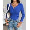 image:imageZeagoo Womens 2025 Summer Fall Long Sleeve Henley T Shirts Button Ribbed Knit Slim Fit Casual Basic Tops BlouseRoyal Blue