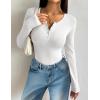 image:imageZeagoo Womens 2025 Summer Fall Long Sleeve Henley T Shirts Button Ribbed Knit Slim Fit Casual Basic Tops BlouseWhite