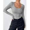 image:imageZeagoo Womens Long Sleeve Stretch Crewneck Ribbed TShirt Slim Fit Casual Basic Tops SXXLLight Grey