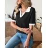 image:imageZeagoo Womens Short Sleeve Polo Sweater V Neck Knitted Spring Casual Work Tops Loose Pullover ShirtBlack White