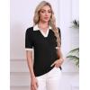 image:imageZeagoo Womens Short Sleeve Polo Sweater V Neck Knitted Spring Casual Work Tops Loose Pullover ShirtBlack White