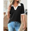 image:imageZeagoo Womens Short Sleeve Polo Sweater V Neck Knitted Spring Casual Work Tops Loose Pullover ShirtBlack White