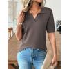 image:imageZeagoo Womens Short Sleeve Polo Sweater V Neck Knitted Spring Casual Work Tops Loose Pullover ShirtBrown