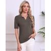 image:imageZeagoo Womens Short Sleeve Polo Sweater V Neck Knitted Spring Casual Work Tops Loose Pullover ShirtBrown