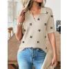 image:imageZeagoo Womens Short Sleeve Polo Sweater V Neck Knitted Spring Casual Work Tops Loose Pullover ShirtFloral Apricot