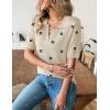image:imageZeagoo Womens Short Sleeve Polo Sweater V Neck Knitted Spring Casual Work Tops Loose Pullover ShirtFloral Apricot