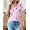 image:imageZeagoo Womens Short Sleeve Polo Sweater V Neck Knitted Spring Casual Work Tops Loose Pullover ShirtFloral Pink