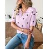 image:imageZeagoo Womens Short Sleeve Polo Sweater V Neck Knitted Spring Casual Work Tops Loose Pullover ShirtFloral Pink