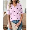 image:imageZeagoo Womens Short Sleeve Polo Sweater V Neck Knitted Spring Casual Work Tops Loose Pullover ShirtFloral Pink