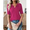 image:imageZeagoo Womens Short Sleeve Polo Sweater V Neck Knitted Spring Casual Work Tops Loose Pullover ShirtHot Pink