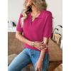image:imageZeagoo Womens Short Sleeve Polo Sweater V Neck Knitted Spring Casual Work Tops Loose Pullover ShirtHot Pink
