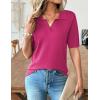 image:imageZeagoo Womens Short Sleeve Polo Sweater V Neck Knitted Spring Casual Work Tops Loose Pullover ShirtHot Pink