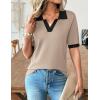 image:imageZeagoo Womens Short Sleeve Polo Sweater V Neck Knitted Spring Casual Work Tops Loose Pullover ShirtKhaki Black
