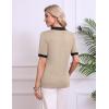 image:imageZeagoo Womens Short Sleeve Polo Sweater V Neck Knitted Spring Casual Work Tops Loose Pullover ShirtKhaki Black