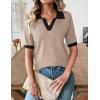 image:imageZeagoo Womens Short Sleeve Polo Sweater V Neck Knitted Spring Casual Work Tops Loose Pullover ShirtKhaki Black