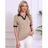 image:imageZeagoo Womens Short Sleeve Polo Sweater V Neck Knitted Spring Casual Work Tops Loose Pullover ShirtKhaki Black