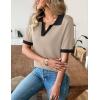 image:imageZeagoo Womens Short Sleeve Polo Sweater V Neck Knitted Spring Casual Work Tops Loose Pullover ShirtKhaki Black