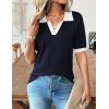 image:imageZeagoo Womens Short Sleeve Polo Sweater V Neck Knitted Spring Casual Work Tops Loose Pullover ShirtNavy White