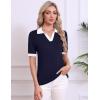 image:imageZeagoo Womens Short Sleeve Polo Sweater V Neck Knitted Spring Casual Work Tops Loose Pullover ShirtNavy White